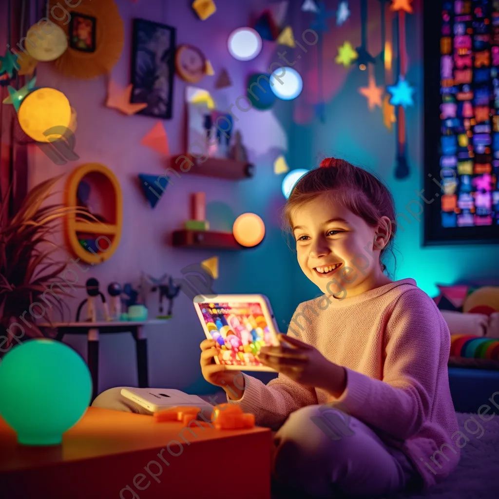 Child engaging with smart devices in a playroom - Image 2