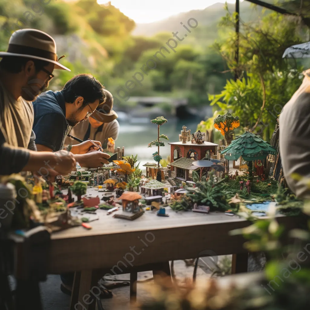 Artisans working together to create paper in an outdoor setting. - Image 3