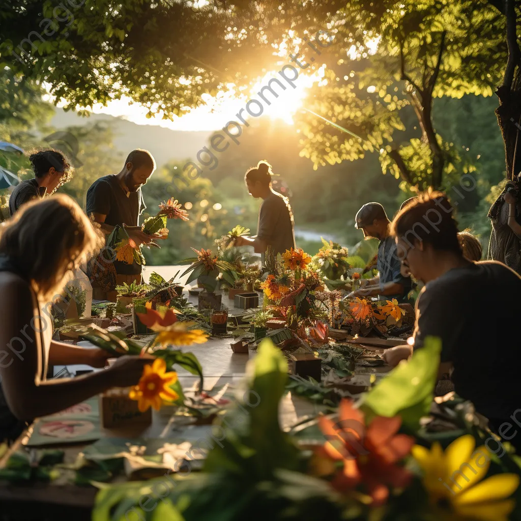 Artisans working together to create paper in an outdoor setting. - Image 4