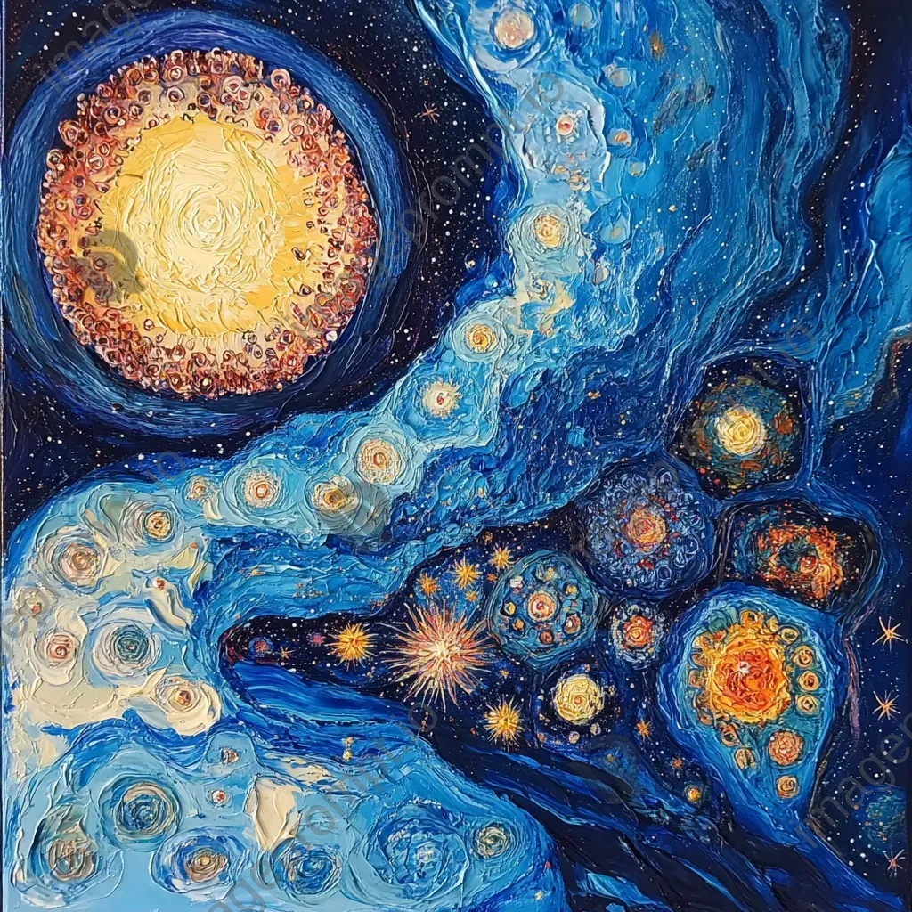 Artistic portrayal of cell division using starry night sky hues - Image 2