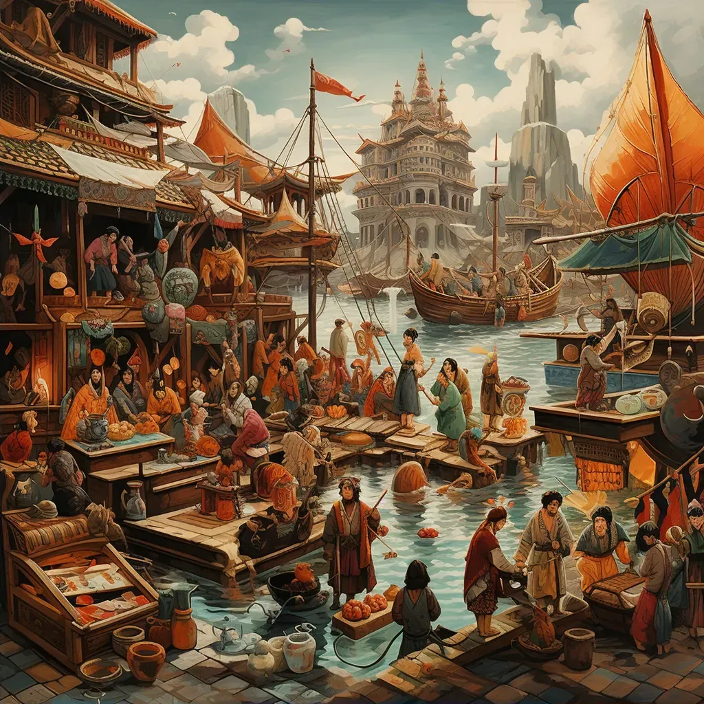 Marco Polo witnessing the wonders of the Silk Road with bustling markets - Image 2