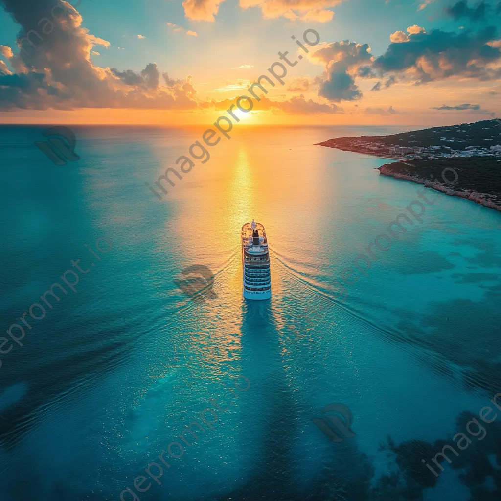 Cruise ship sailing at sunset with golden clouds. - Image 3