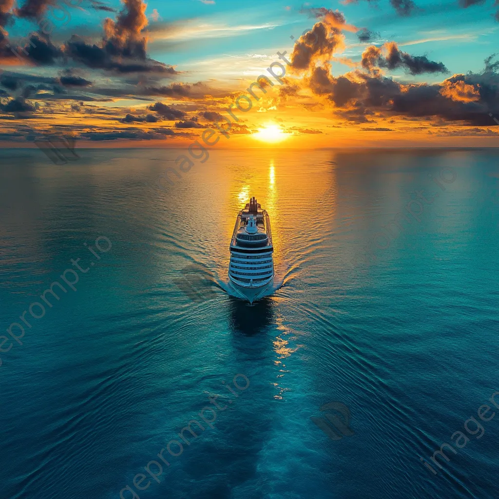 Cruise ship sailing at sunset with golden clouds. - Image 4