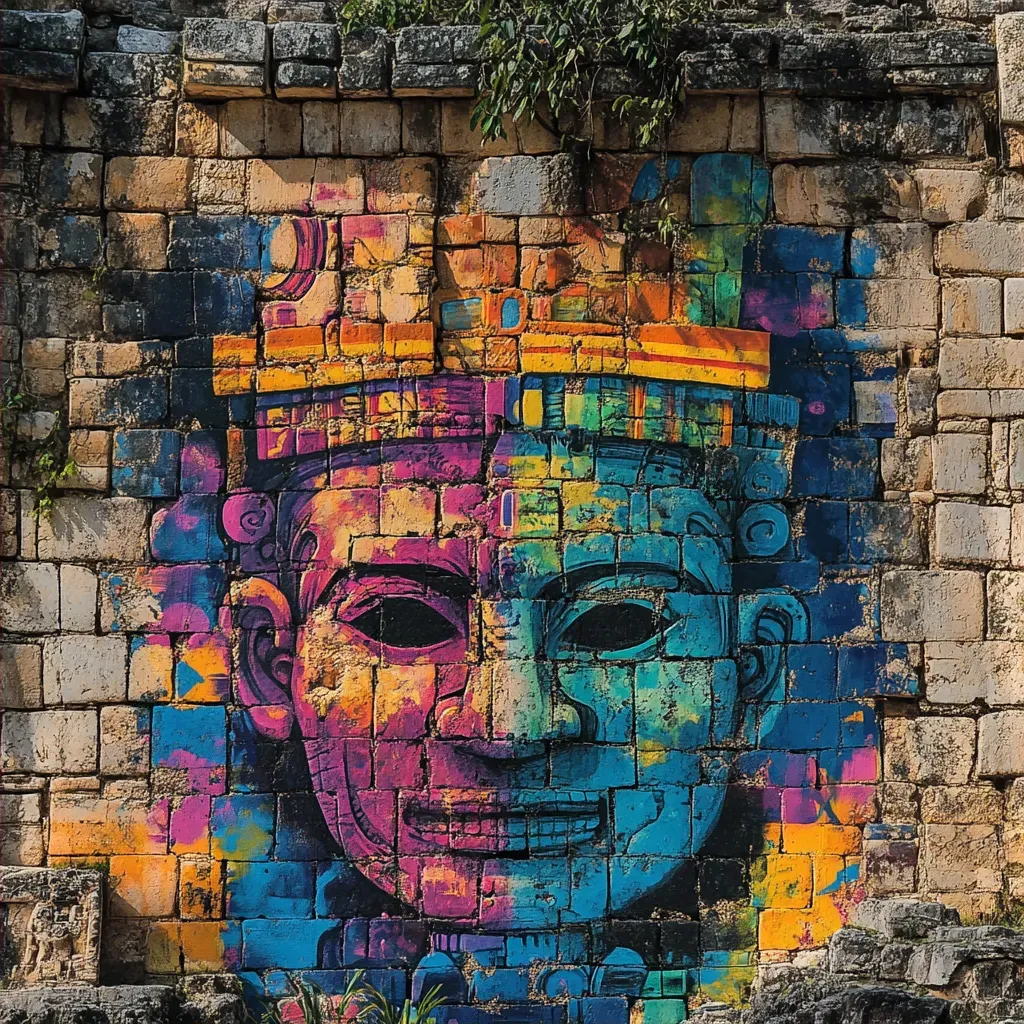 Ancient Mayan ruins of Chichen Itza reimagined in vibrant graffiti art style - Image 2