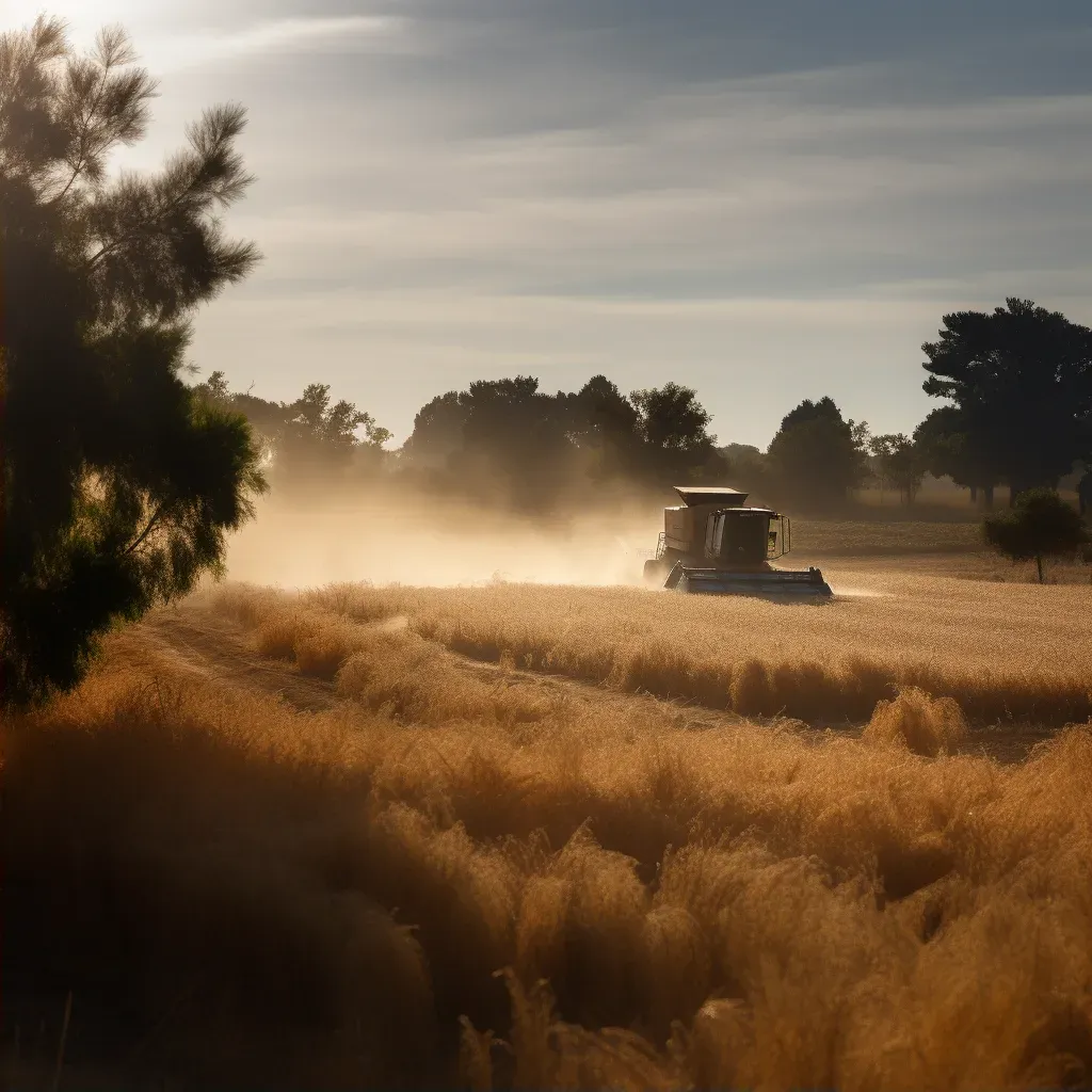 Harvester working in ripe grain fields under late summer sun - Image 2