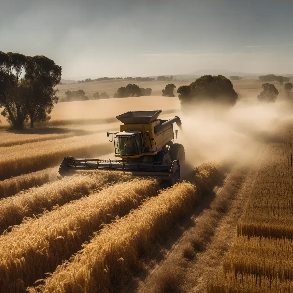 Harvester working in ripe grain fields under late summer sun - Image 4