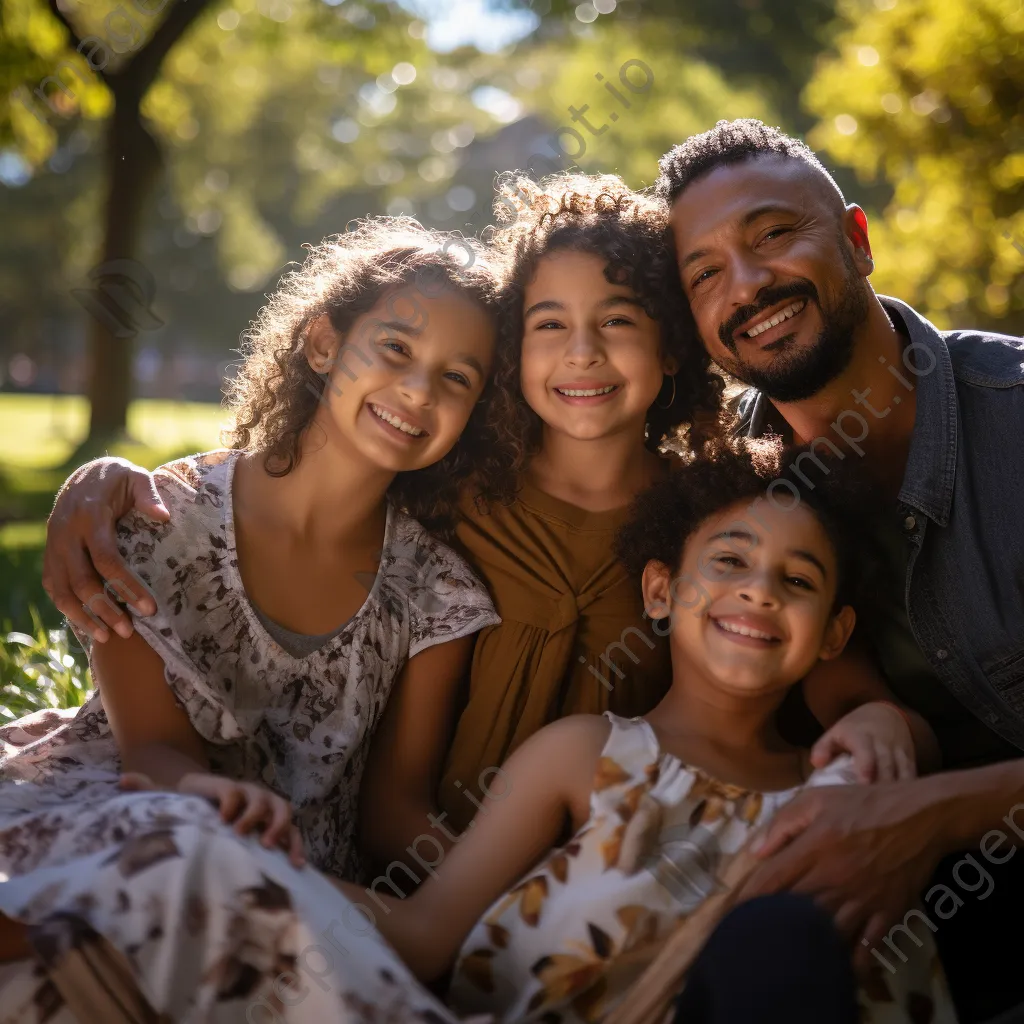 A loving multicultural family posing in a sunny park - Image 4