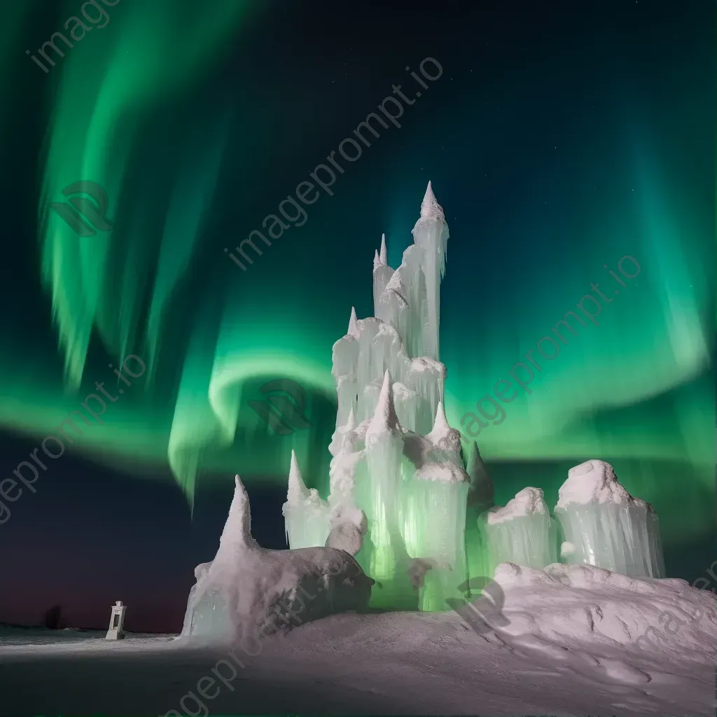 Magical ice castle under the aurora borealis - Image 1