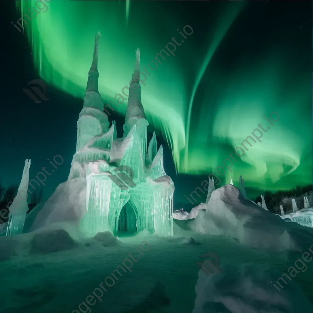 Magical ice castle under the aurora borealis - Image 3