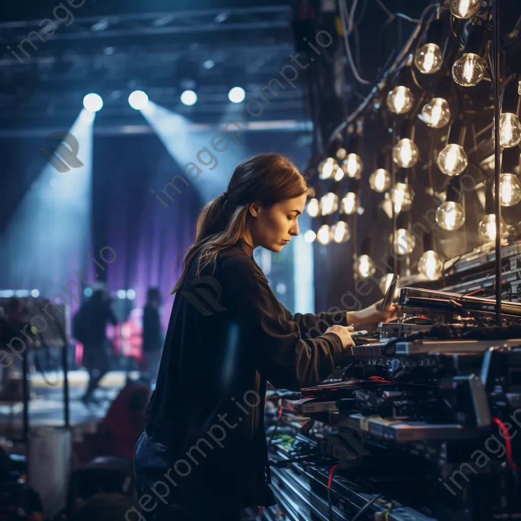 Stage hand preparing lighting with technical equipment before a show. - Image 2