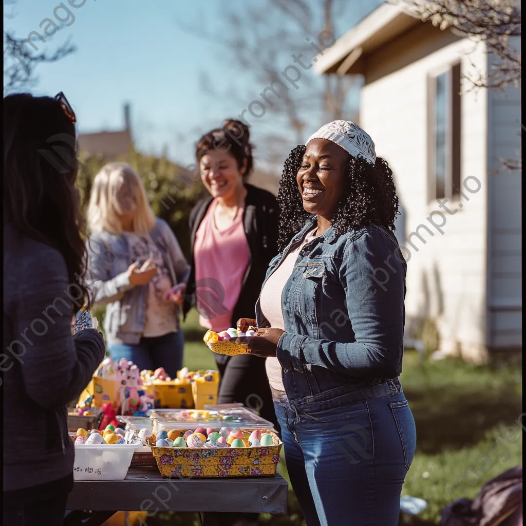 Neighbors participating in an Easter egg decorating event - Image 3