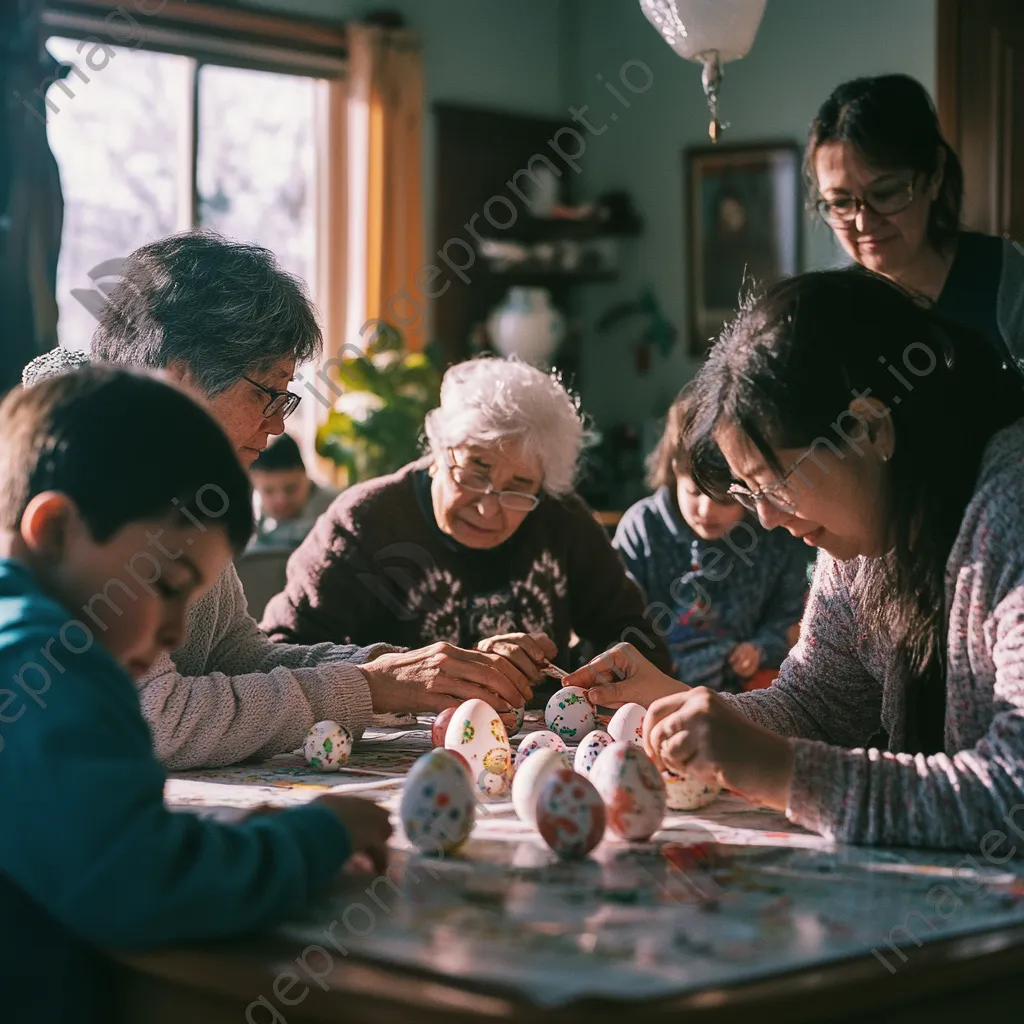 Neighbors participating in an Easter egg decorating event - Image 4