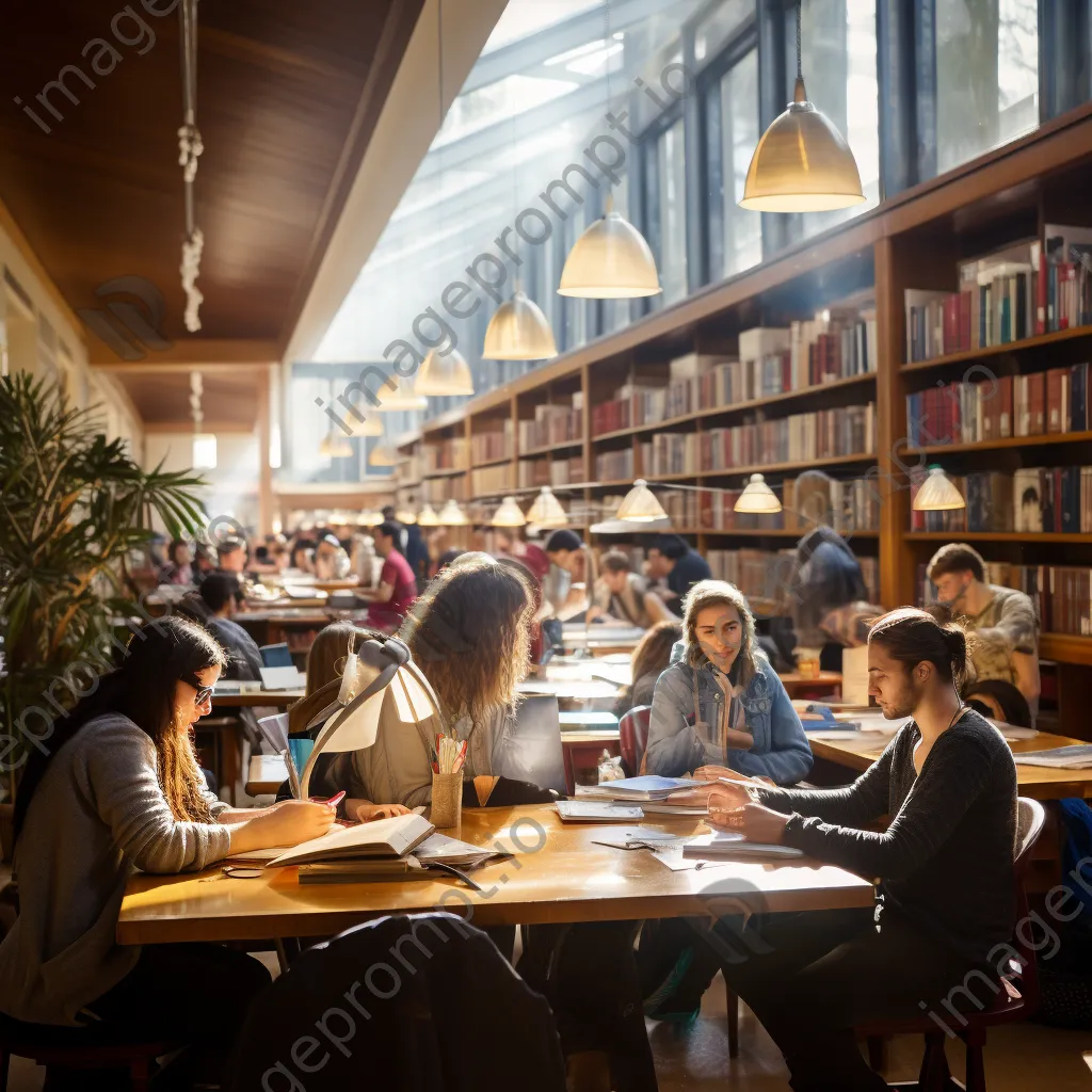 Students studying and collaborating in an active academic library. - Image 3