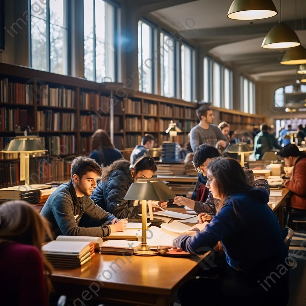 Students studying and collaborating in an active academic library. - Image 4