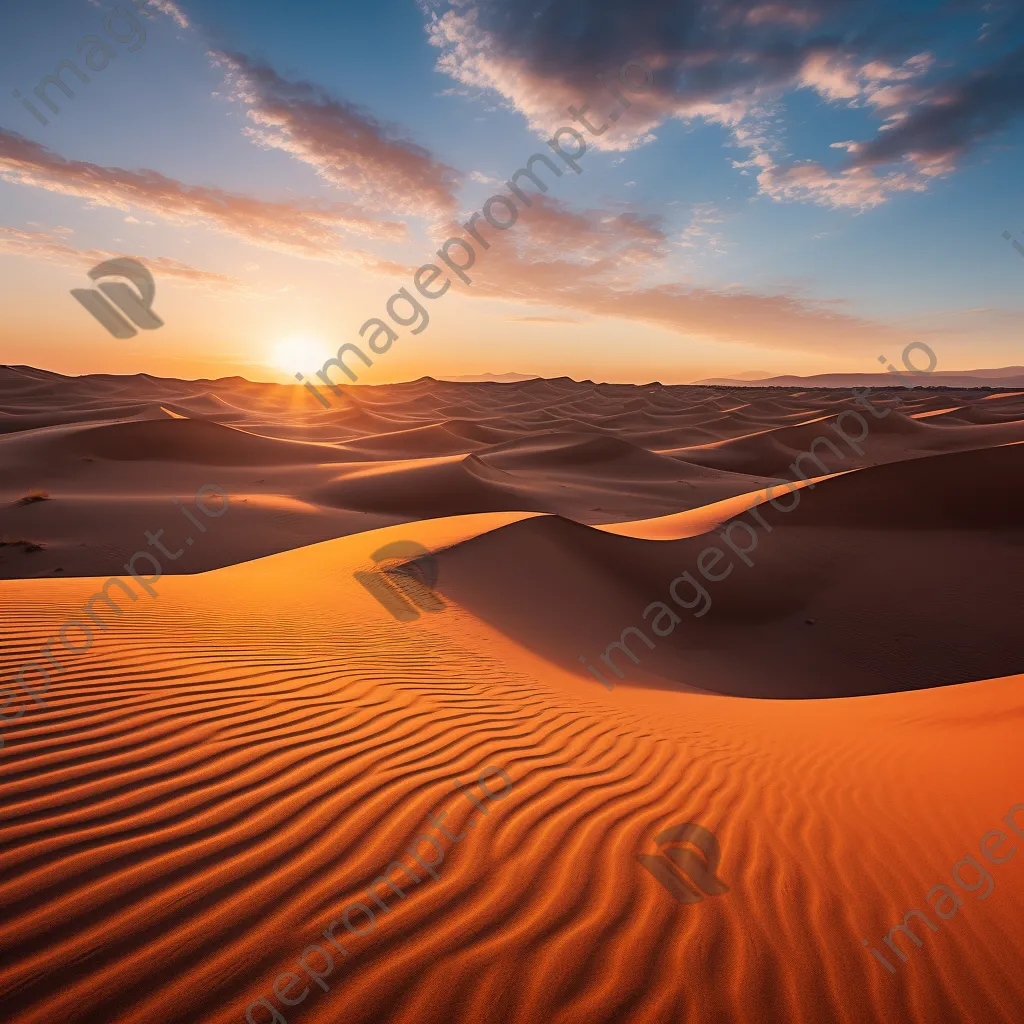 Panoramic view of golden sand dunes during sunset - Image 1