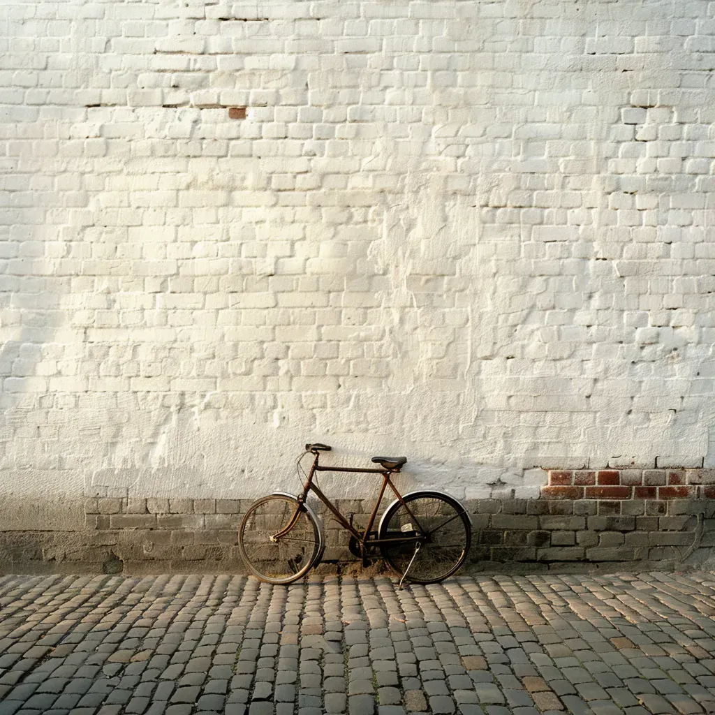 Bicycle against brick wall in minimalist street scene - Image 3