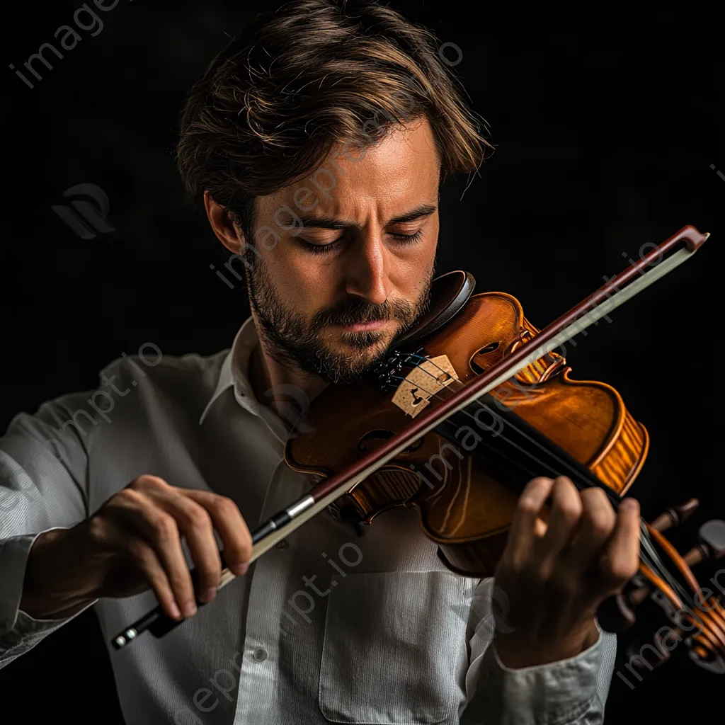 Violinist playing softly under ambient lighting during a performance. - Image 1