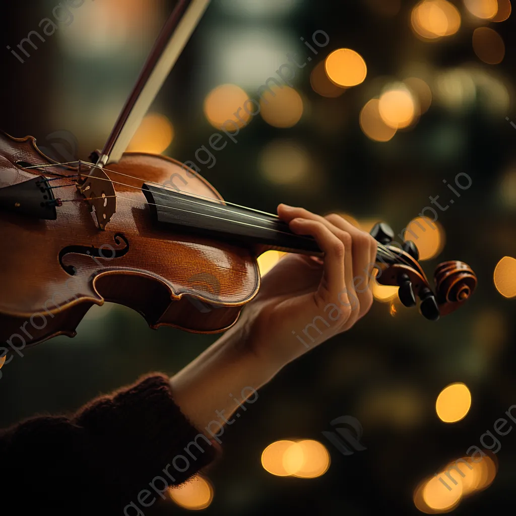 Violinist playing softly under ambient lighting during a performance. - Image 4