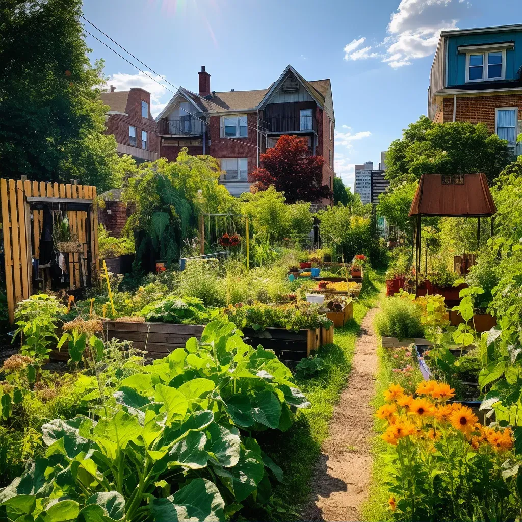 Urban community garden with diverse produce, flowers, and gardeners - Image 2