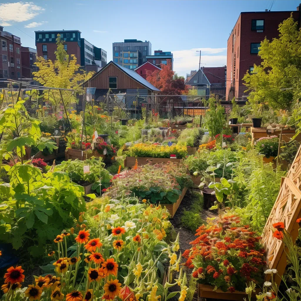 Urban community garden with diverse produce, flowers, and gardeners - Image 3