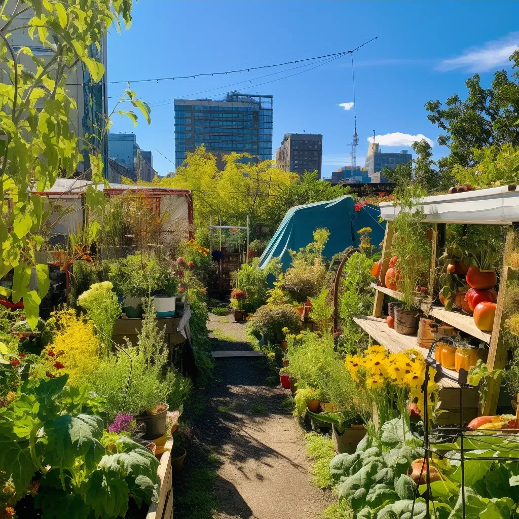 Urban community garden with diverse produce, flowers, and gardeners - Image 4