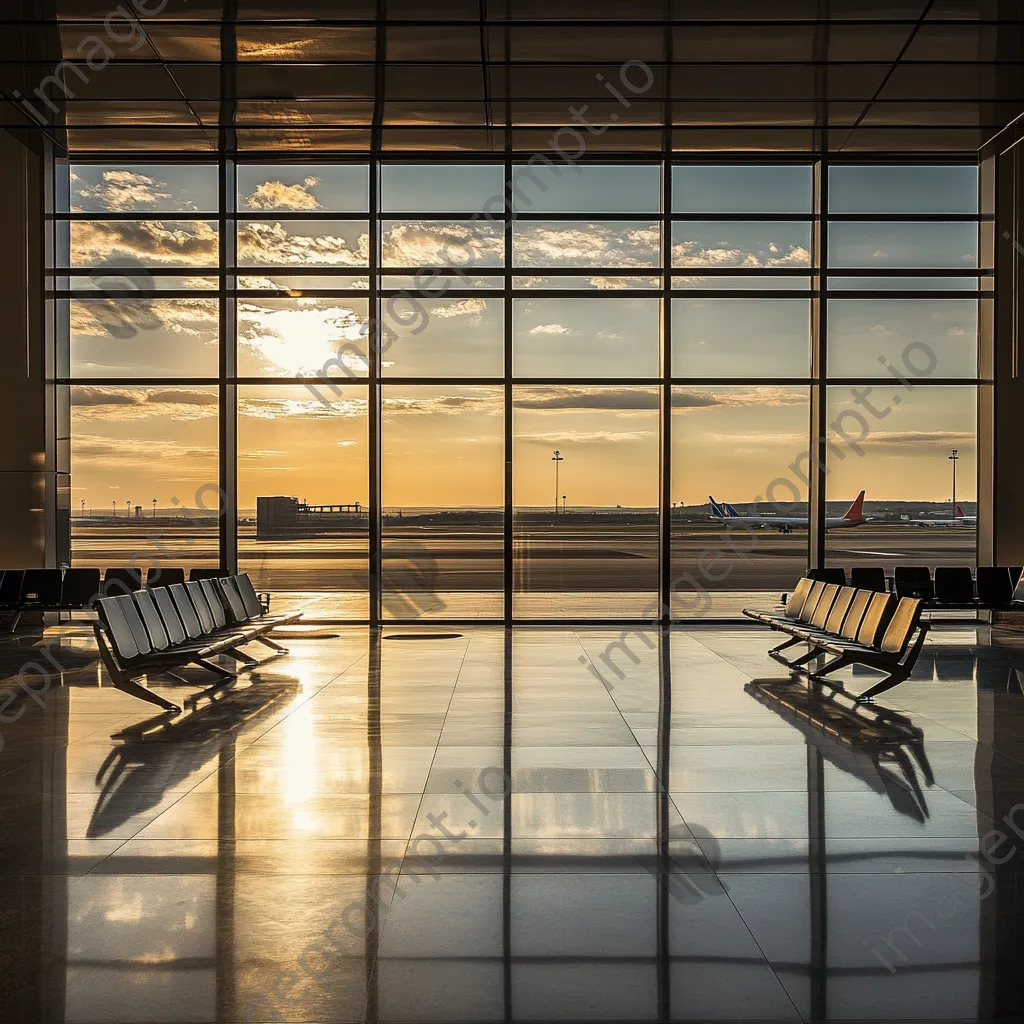 Empty airport lounge with large windows and runway views - Image 2