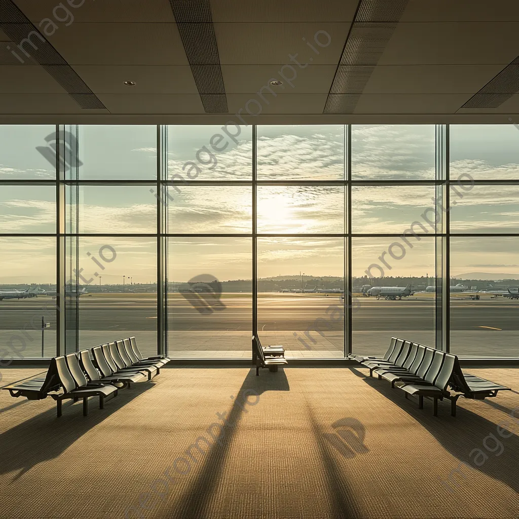 Empty airport lounge with large windows and runway views - Image 3