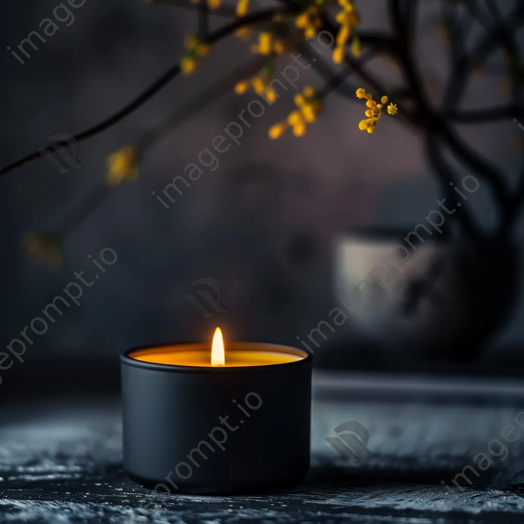 Single lit candle on dark background - Image 2