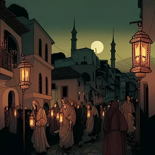 Traditional Greek Orthodox Easter Procession with candle-lit lanterns - Image 1