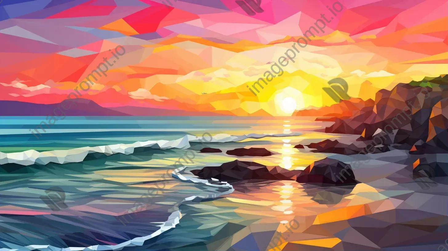 Vibrant low poly beach at sunrise - Image 1