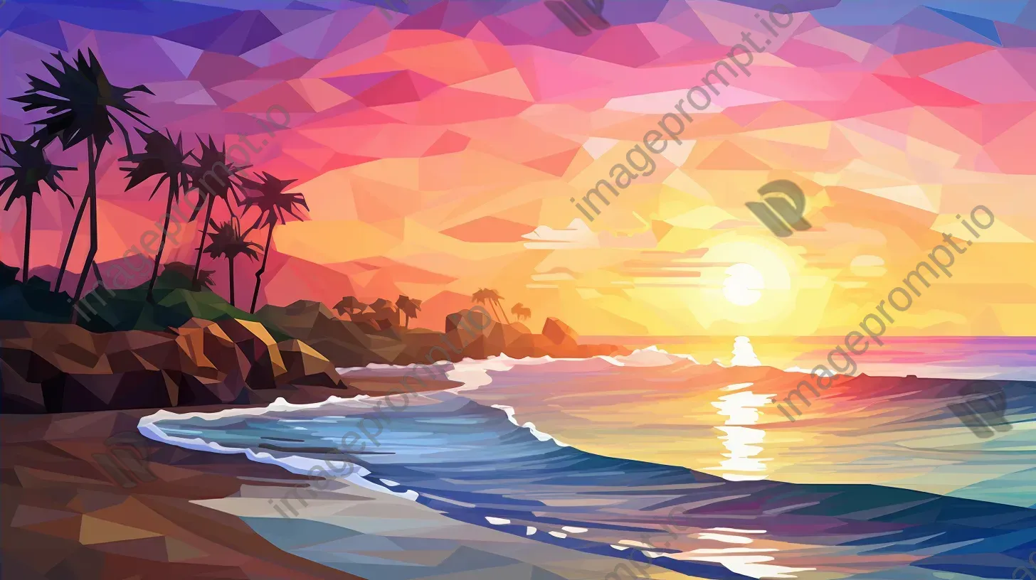 Vibrant low poly beach at sunrise - Image 4