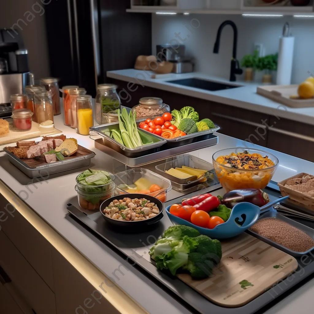 View of a meal prep station with fresh ingredients in a modern kitchen. - Image 2