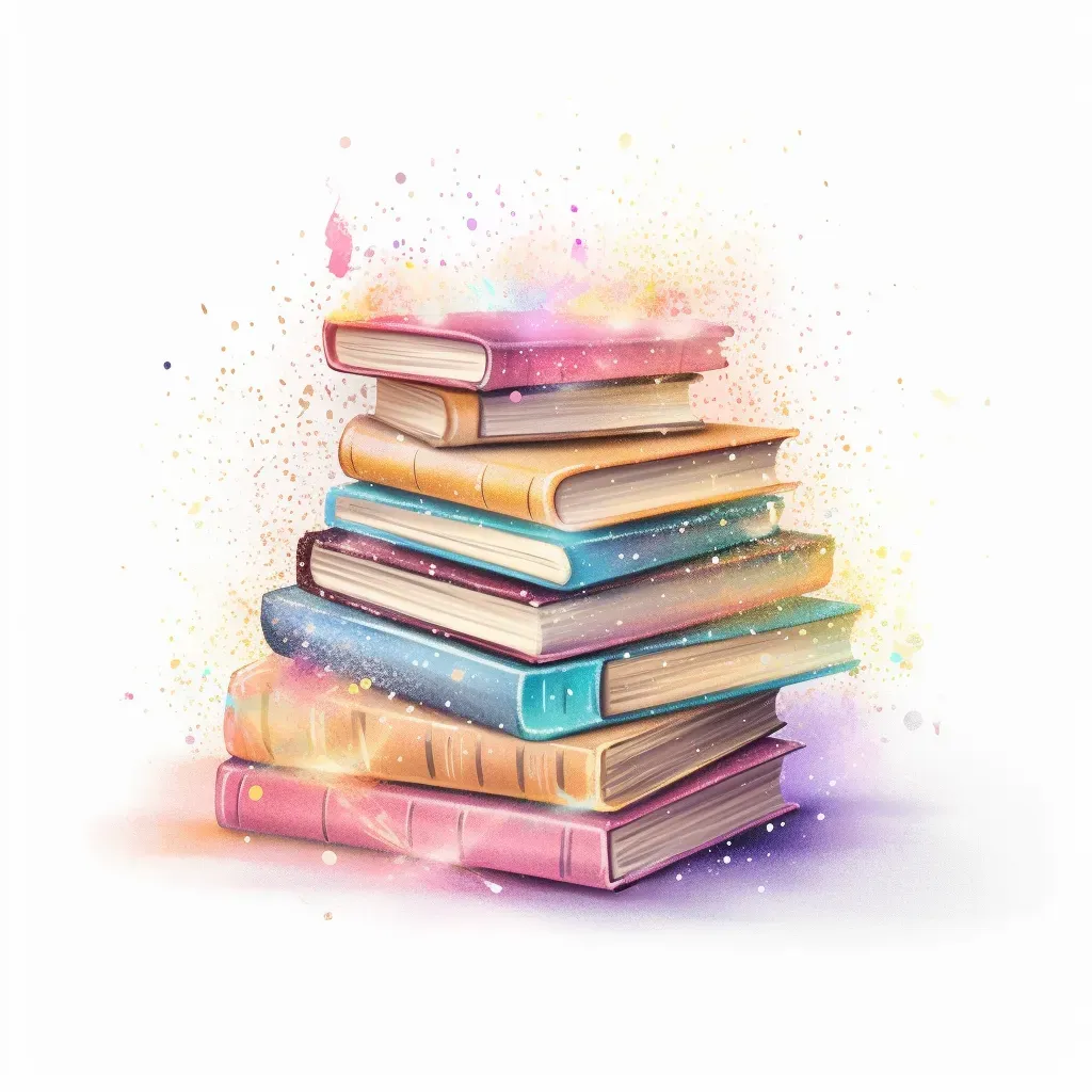 Pastel Bookstore Logo with stack of pastel books and sparkles - Image 1