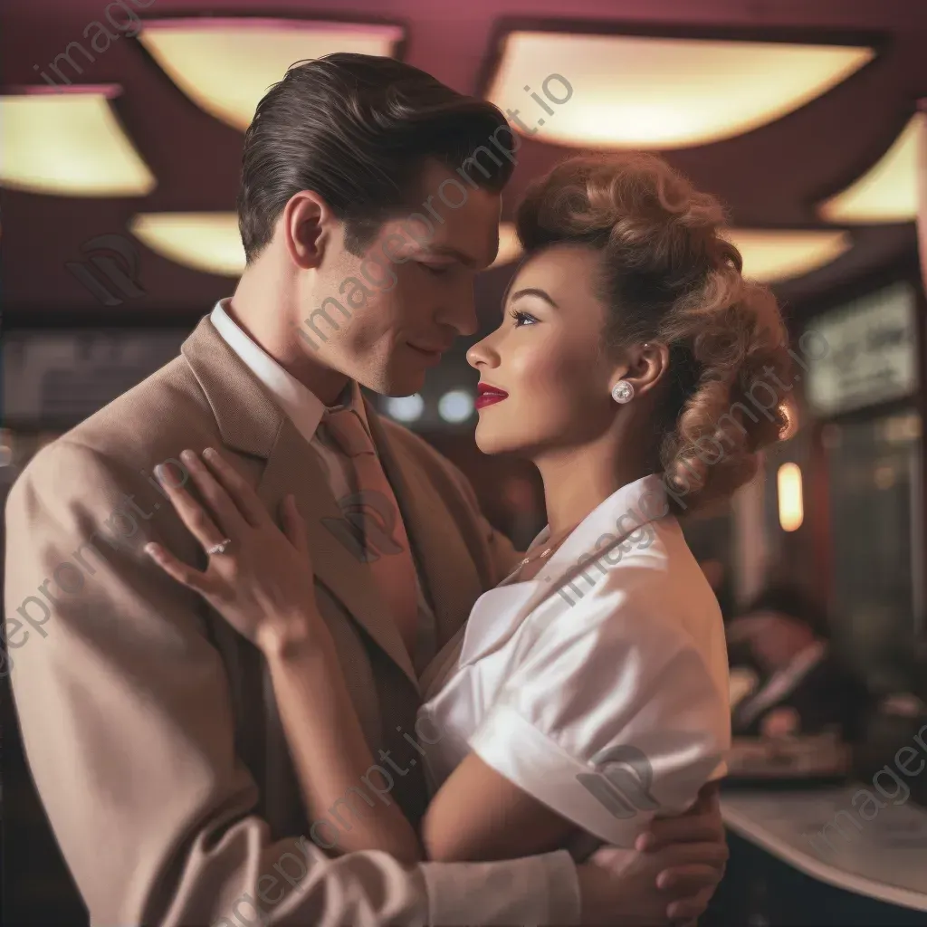 Vintage portrait of a retro couple dancing at a diner with a jukebox - Image 2