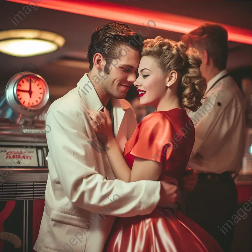 Vintage portrait of a retro couple dancing at a diner with a jukebox - Image 3