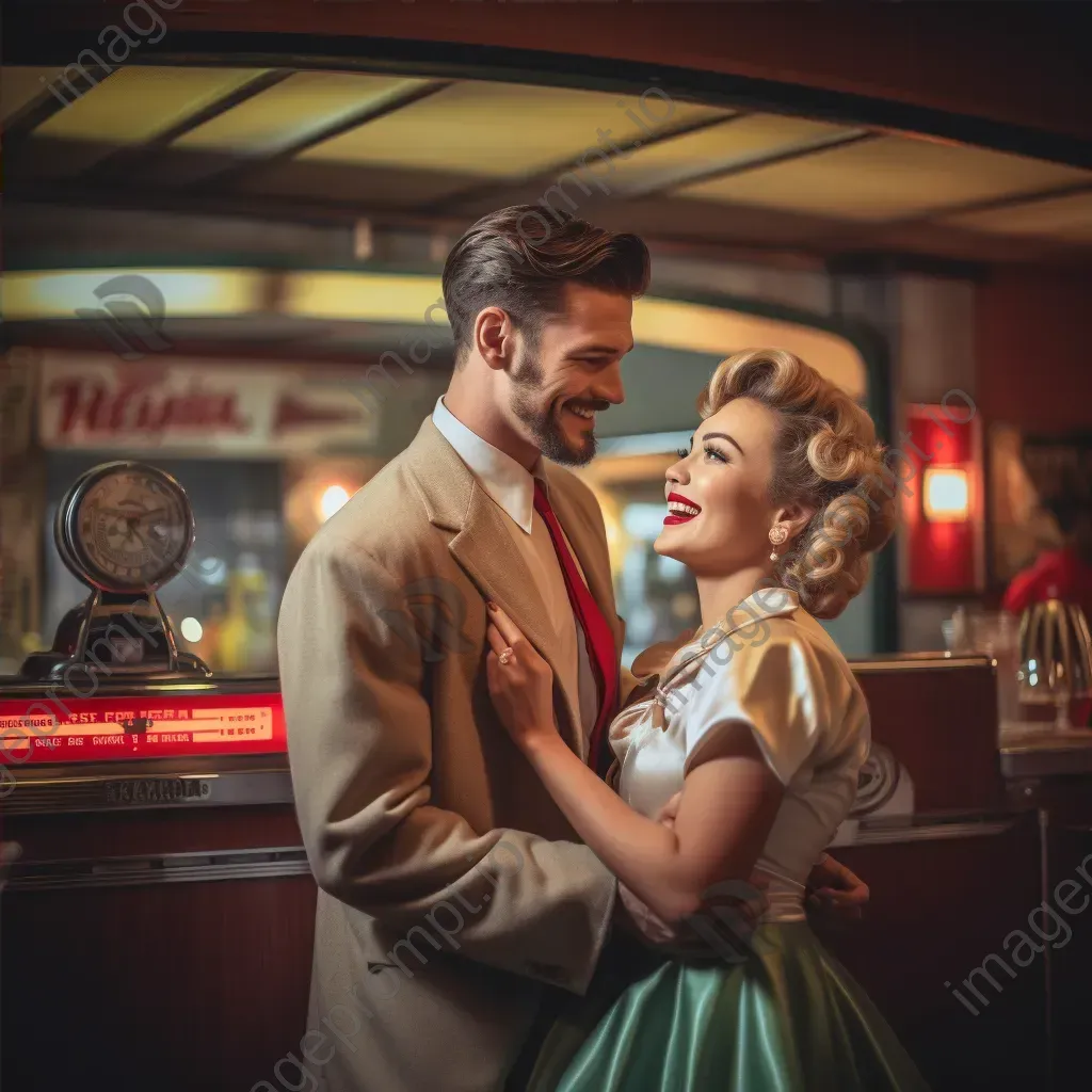 Vintage portrait of a retro couple dancing at a diner with a jukebox - Image 4