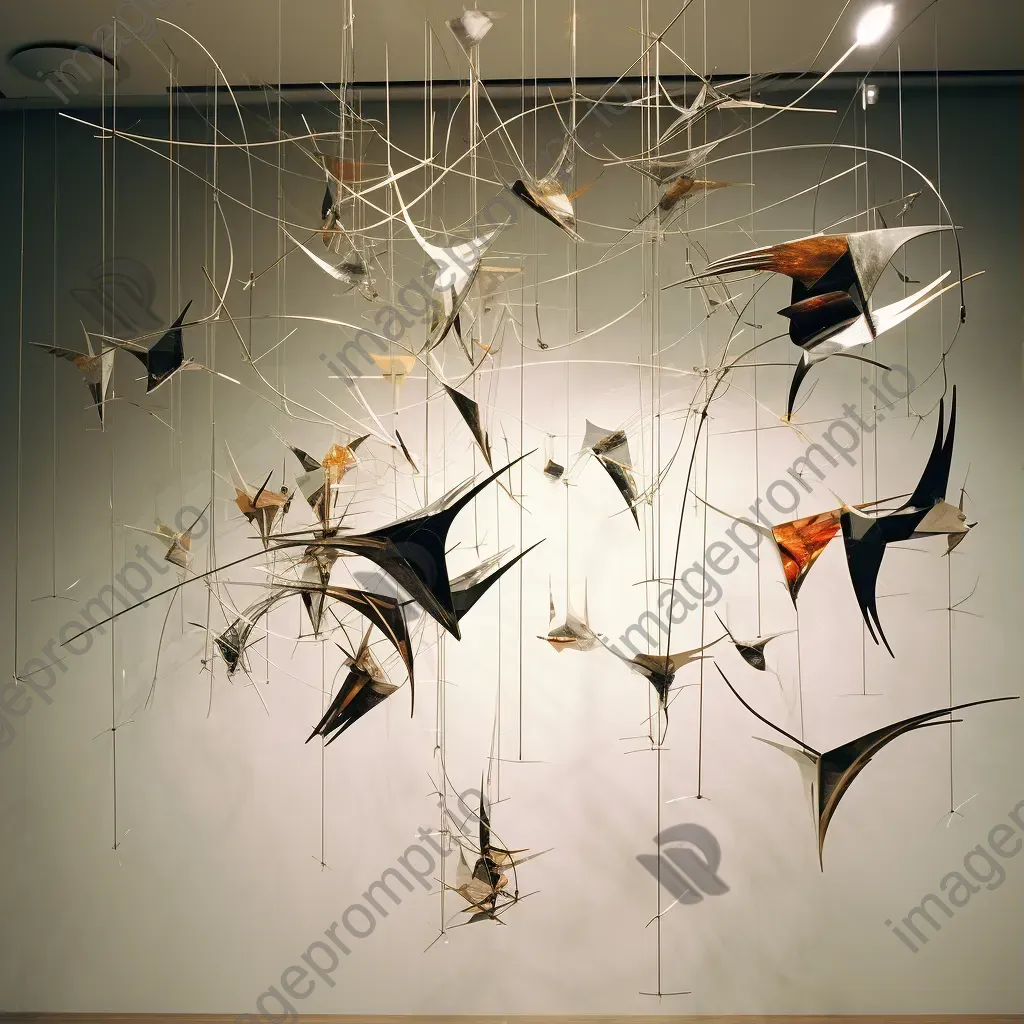 Kinetic sculpture of metallic birds in flight, portraying the illusion of soaring - Image 1