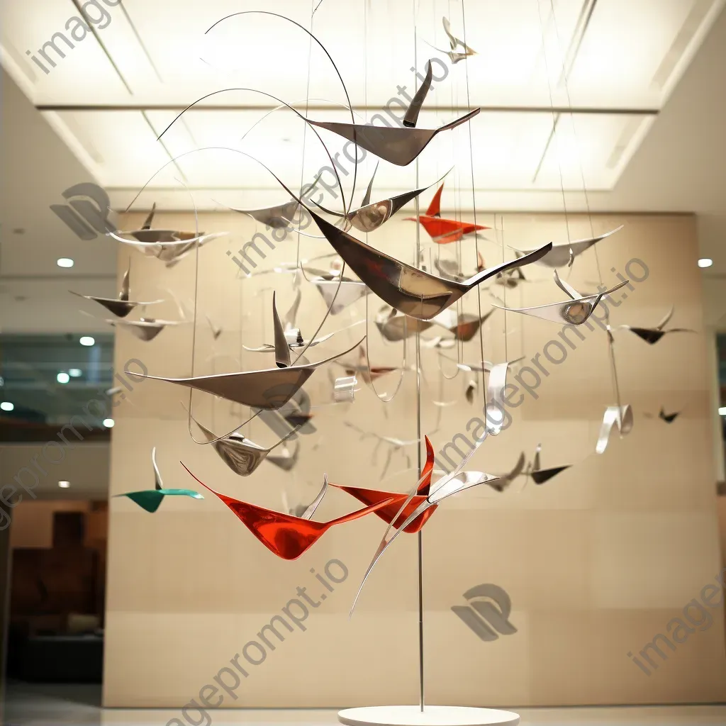 Kinetic sculpture of metallic birds in flight, portraying the illusion of soaring - Image 2