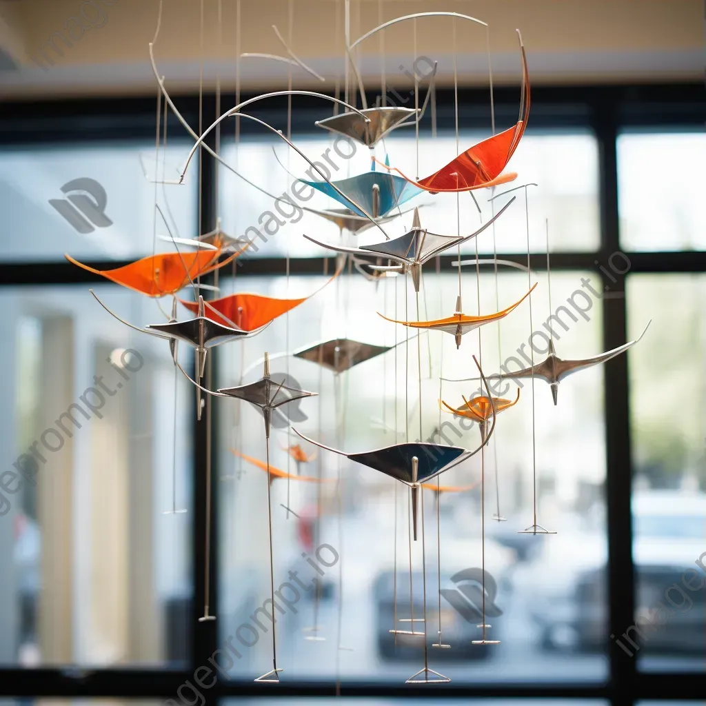 Kinetic sculpture of metallic birds in flight, portraying the illusion of soaring - Image 3