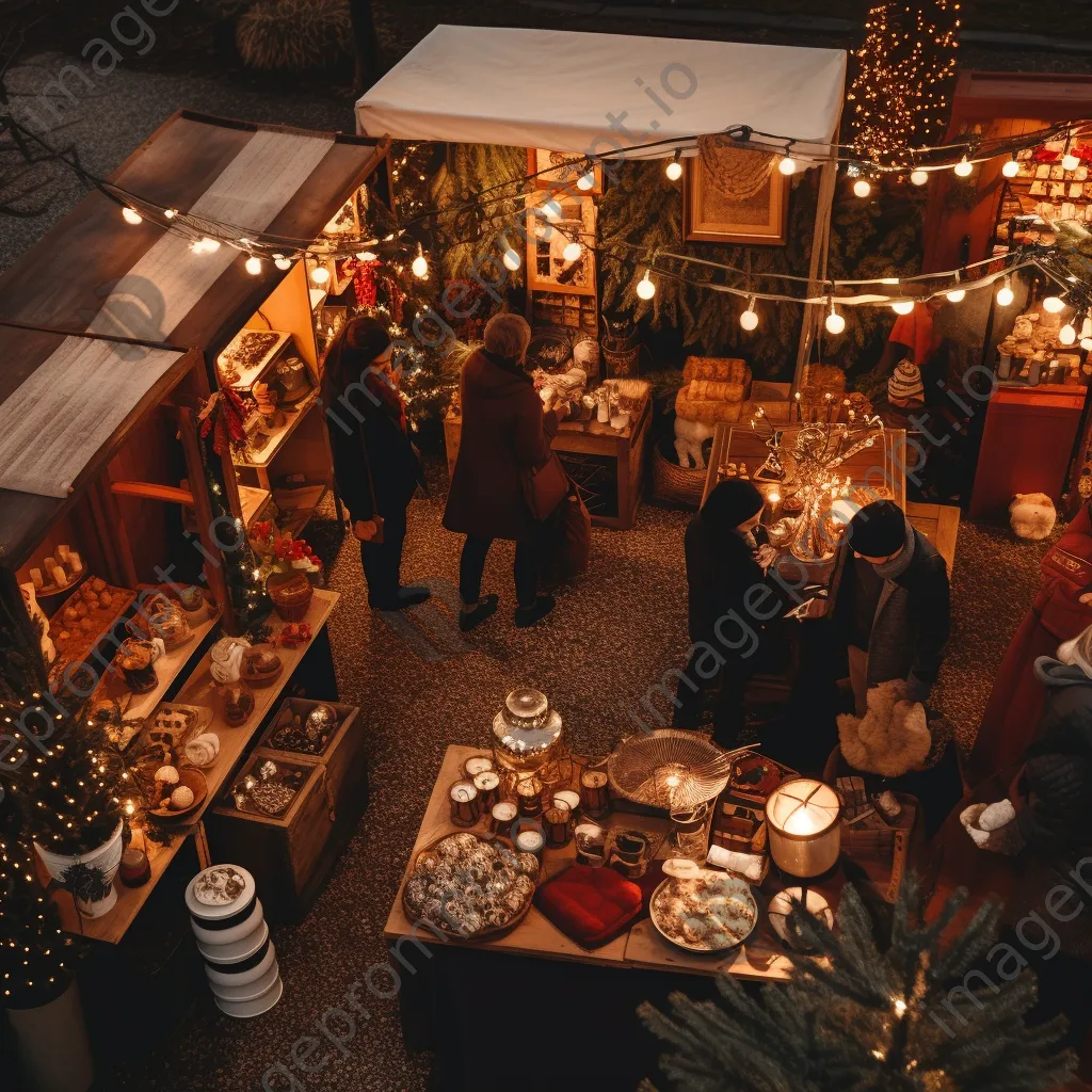 A decorated market stall with various holiday gifts and ornaments. - Image 2