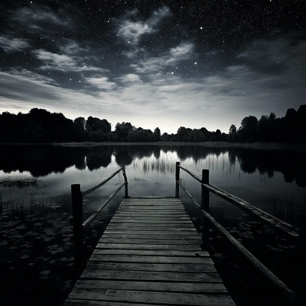 Tranquil Lake under Star-Studded Sky