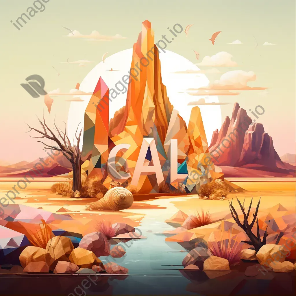 Desert-themed typography in warm low poly style, showcasing wildlife and cacti - Image 1