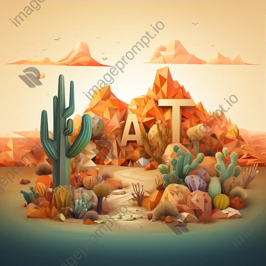 Desert-themed typography in warm low poly style, showcasing wildlife and cacti - Image 3