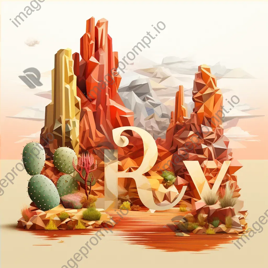 Desert-themed typography in warm low poly style, showcasing wildlife and cacti - Image 4