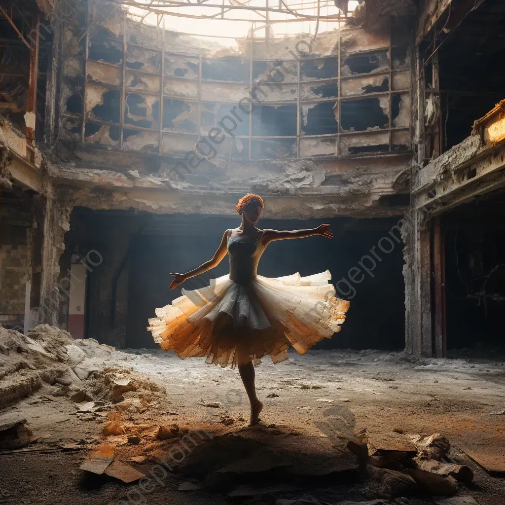 An impressionistic portrayal of a lone dancer performing in a ruined theater, testifying the endurance of art - Image 2