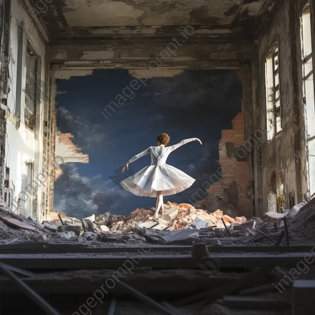 An impressionistic portrayal of a lone dancer performing in a ruined theater, testifying the endurance of art - Image 4