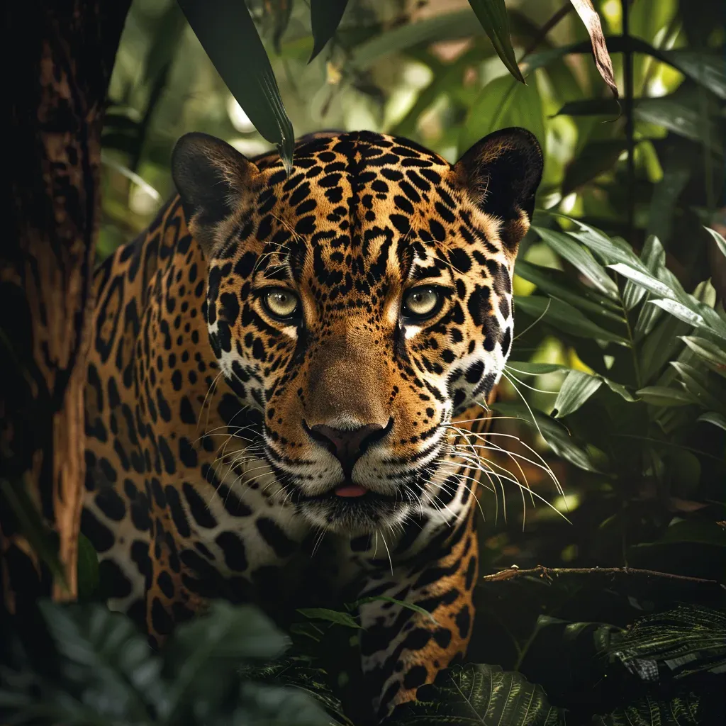 Wild jaguar stalking through dense rainforest foliage - Image 1