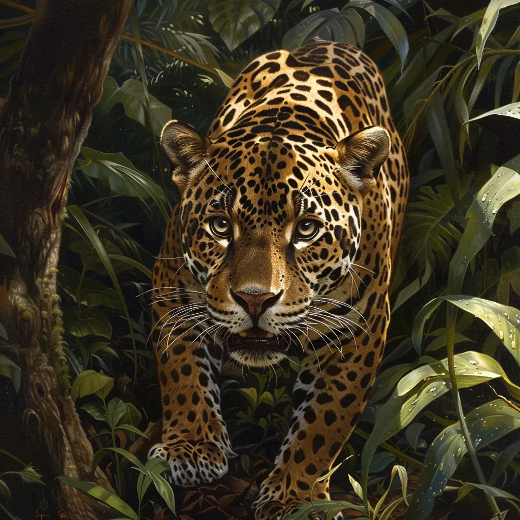 Wild jaguar stalking through dense rainforest foliage - Image 3