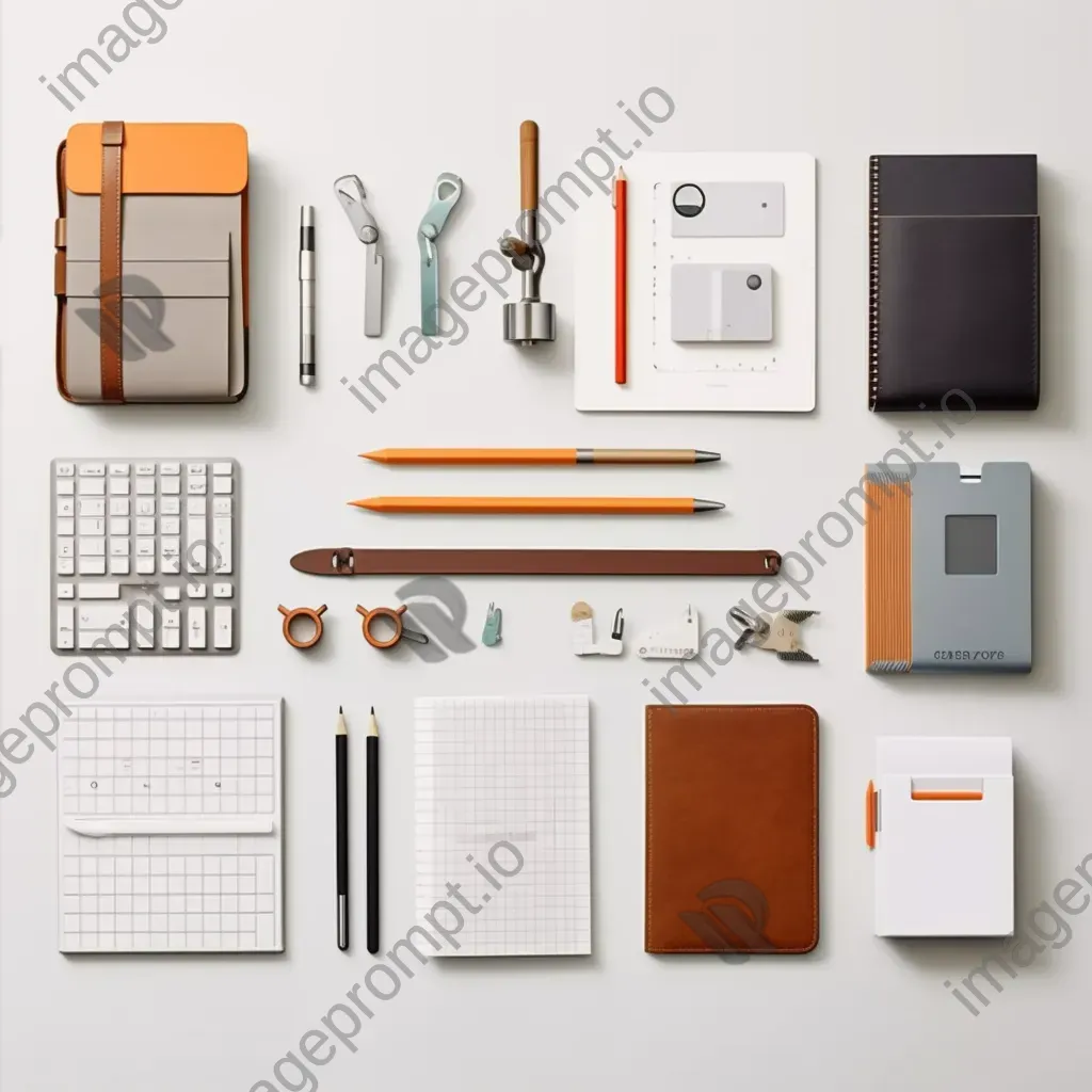 Top view of stationery items on a desk in a minimalist setup - Image 2