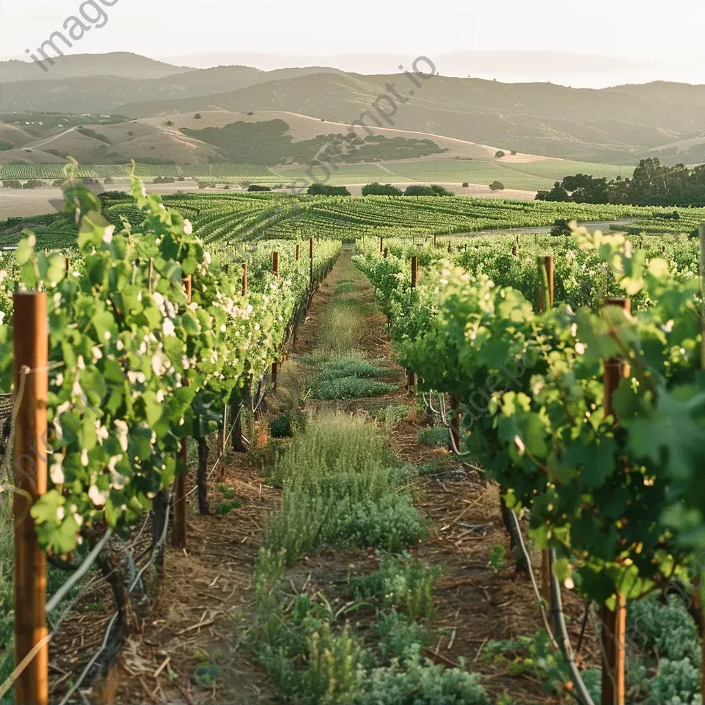 Aerial view of lush vineyard with grapevines and rolling hills - Image 2